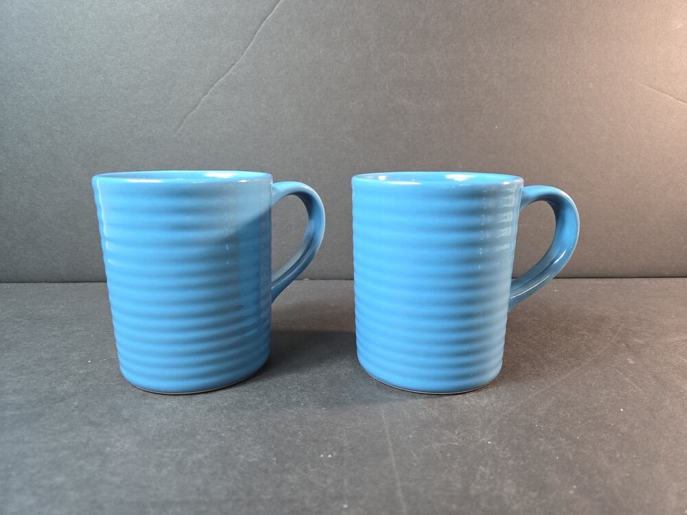 Royal Norfolk Blue Ribbed Coffee Mugs Set of 2 Ceramic Microwave Dishwasher Safe